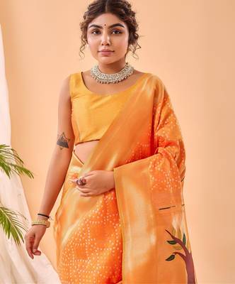 Yellow art silk  woven saree 3