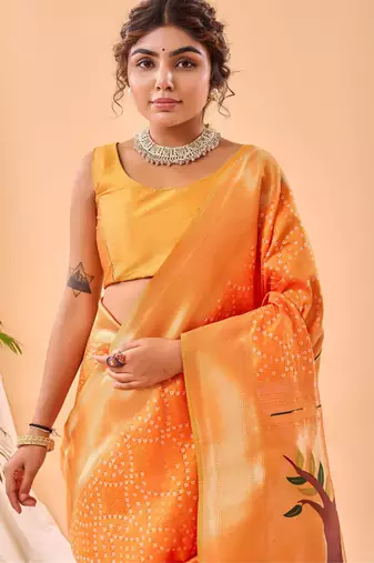 Yellow art silk  woven saree