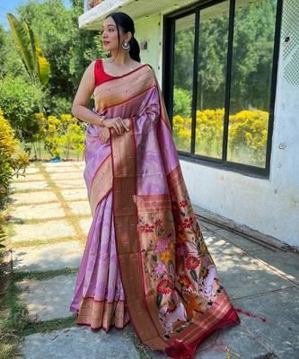 Baby pink art silk  woven saree 1