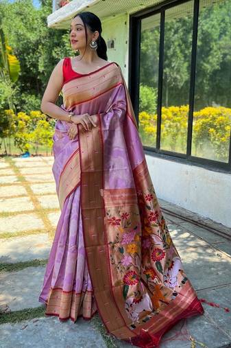 Baby pink art silk  woven saree