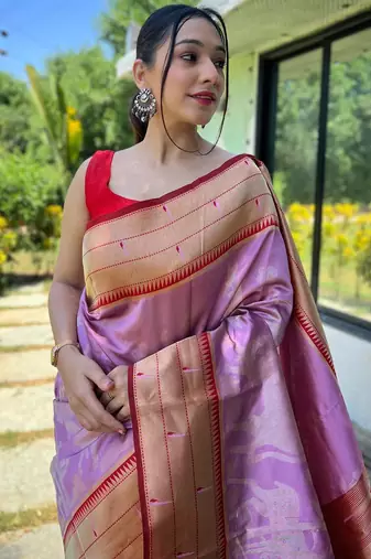 Baby pink art silk  woven saree