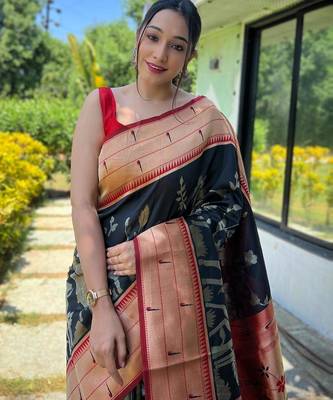 Black art silk  woven saree 2