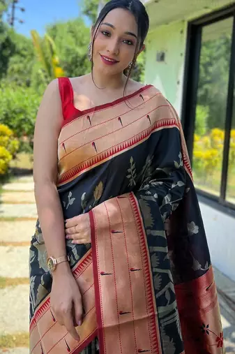 Black art silk  woven saree