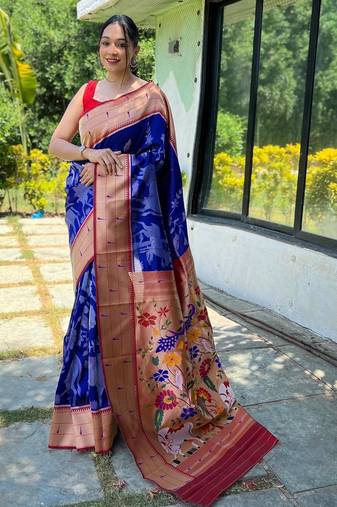 Blue art silk  woven saree