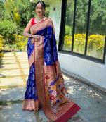 Blue art silk  woven saree