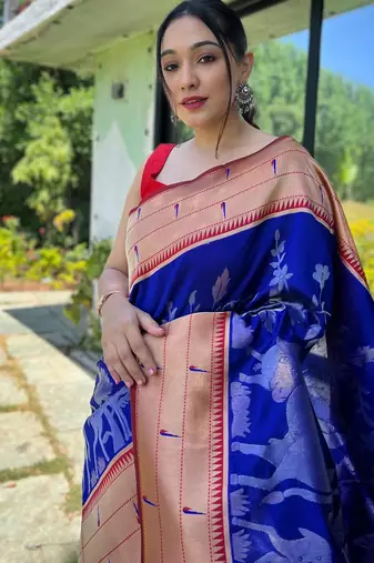Blue art silk  woven saree