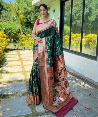 Green art silk  woven saree 1