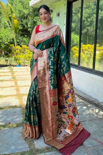 Green art silk  woven saree