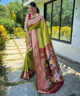 Mehendi art silk  woven saree 1
