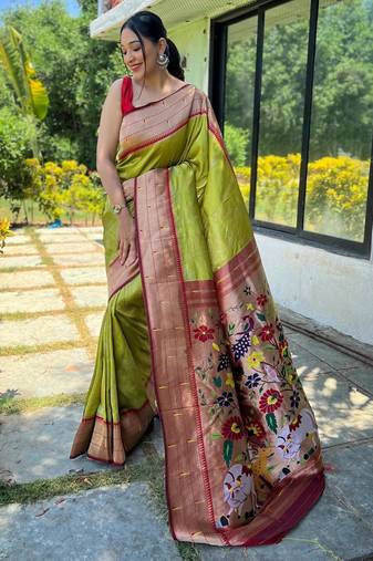 Mehendi art silk  woven saree