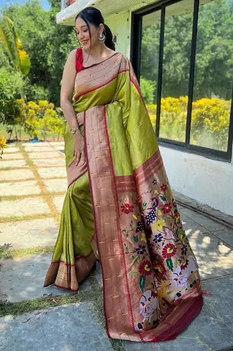 Mehendi art silk  woven saree