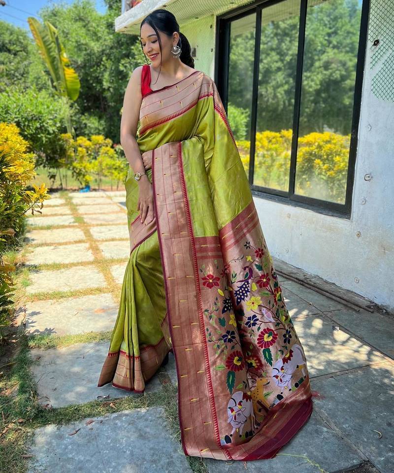 Mehendi art silk  woven saree