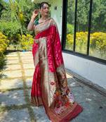 Pink art silk  woven saree