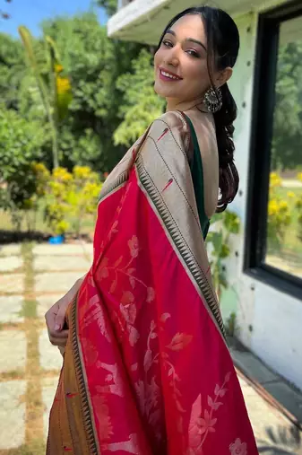 Pink art silk  woven saree