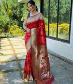 Red art silk  woven saree