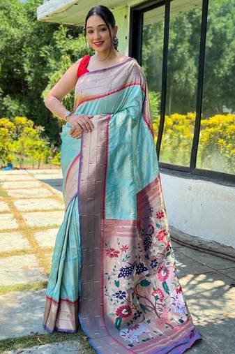 Sky blue art silk  woven saree