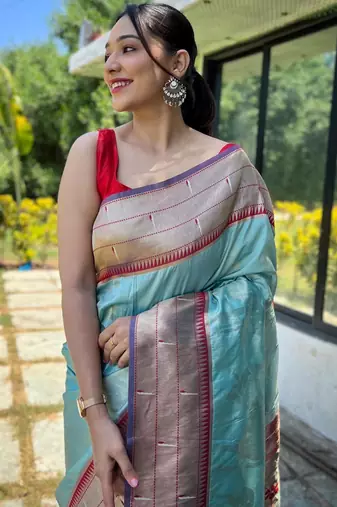 Sky blue art silk  woven saree