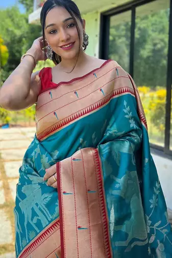 Teal art silk  woven saree