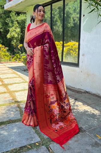 Wine art silk  woven saree