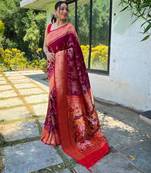 Wine art silk  woven saree
