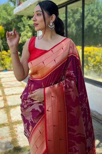Wine art silk  woven saree
