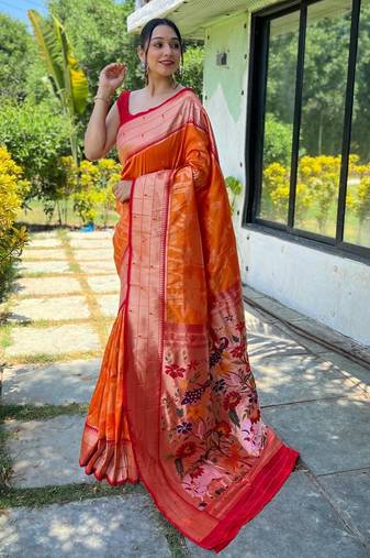 Yellow art silk  woven saree