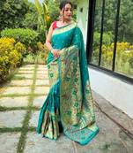 Teal art silk  woven saree