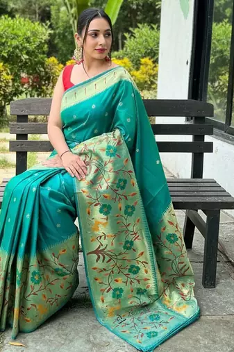 Teal art silk  woven saree