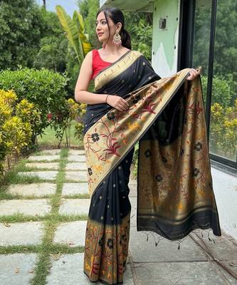 Black art silk  woven saree 1