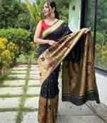 Black art silk  woven saree