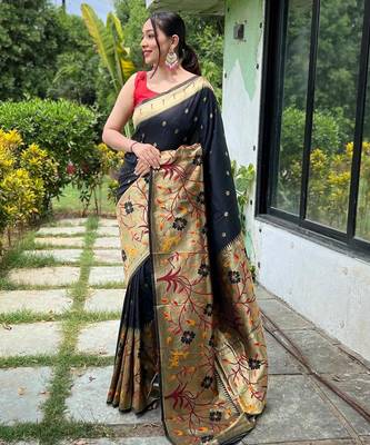 Black art silk  woven saree 2