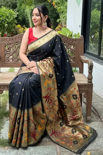 Black art silk  woven saree