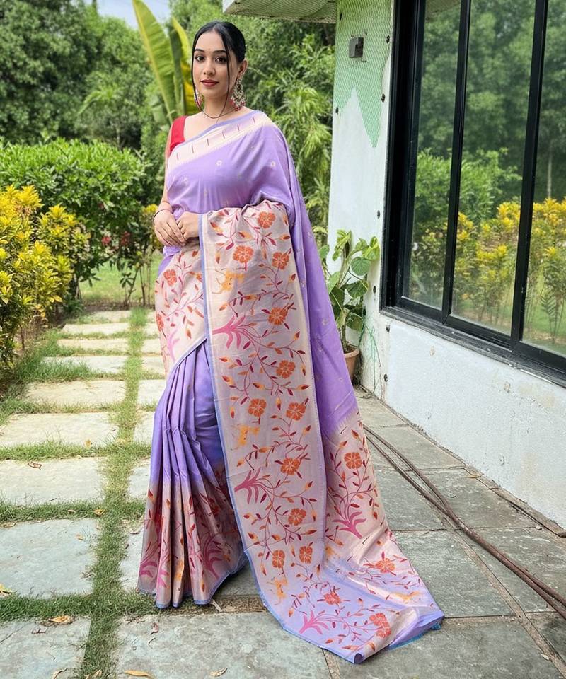 Lavender art silk  woven saree