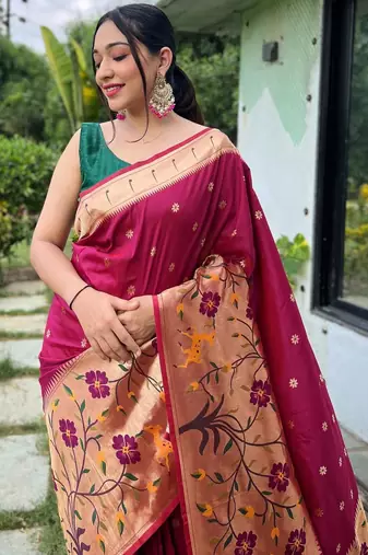 Maroon art silk  woven saree