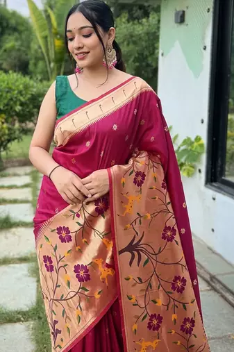 Maroon art silk  woven saree