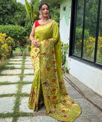 Mehendi art silk  woven saree 1