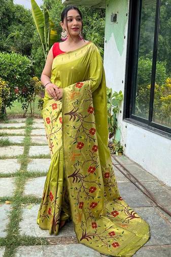 Mehendi art silk  woven saree