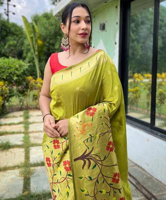 Mehendi art silk  woven saree 3