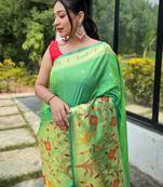 Parrot green art silk  woven saree