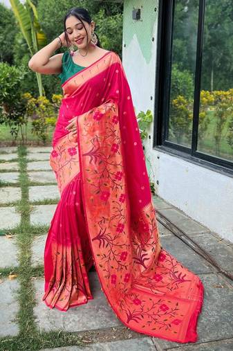 Pink art silk  woven saree