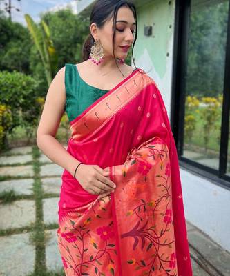 Pink art silk  woven saree 2