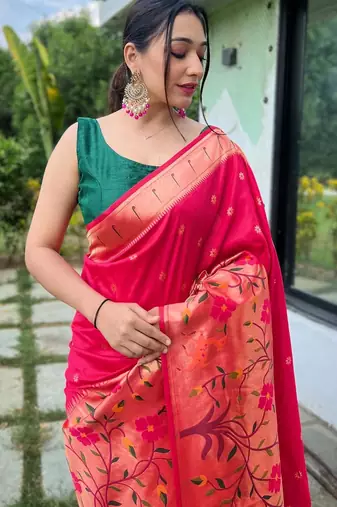 Pink art silk  woven saree