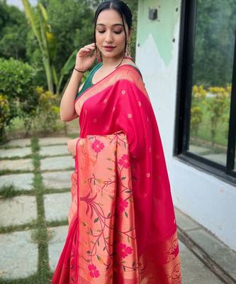 Pink art silk  woven saree 3