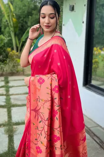 Pink art silk  woven saree