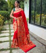 Red art silk  woven saree