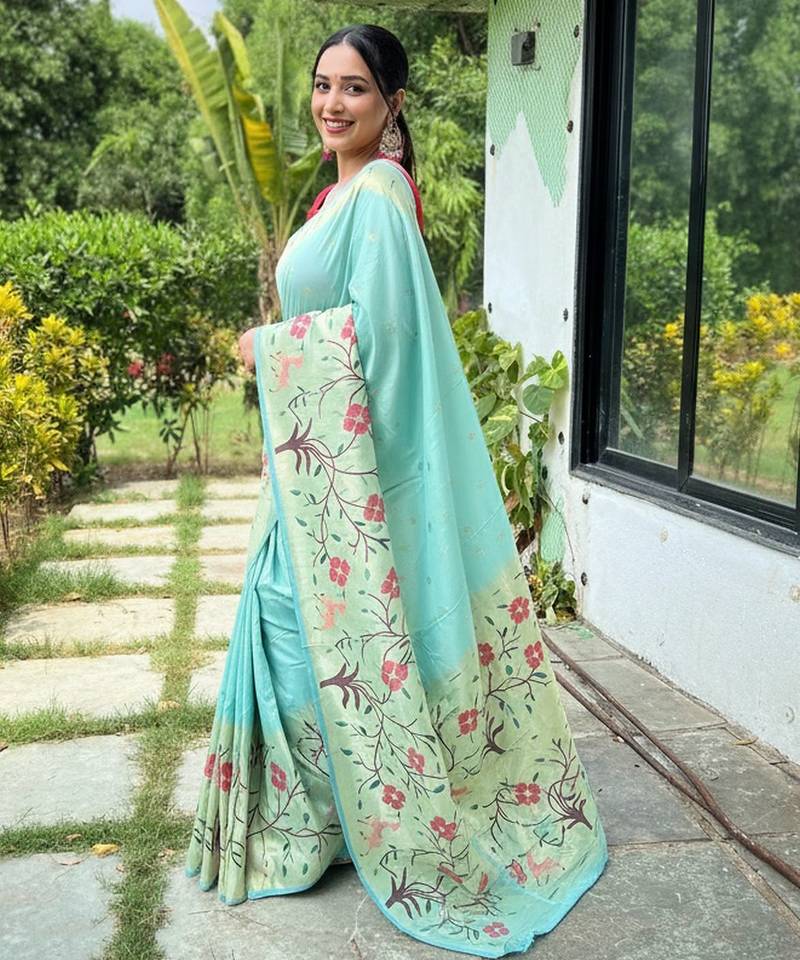 Sky blue art silk  woven saree