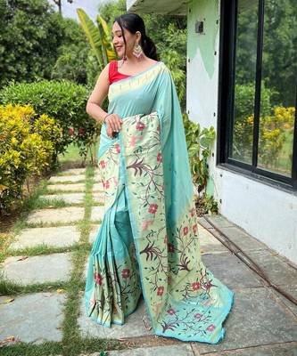 Sky blue art silk  woven saree 2