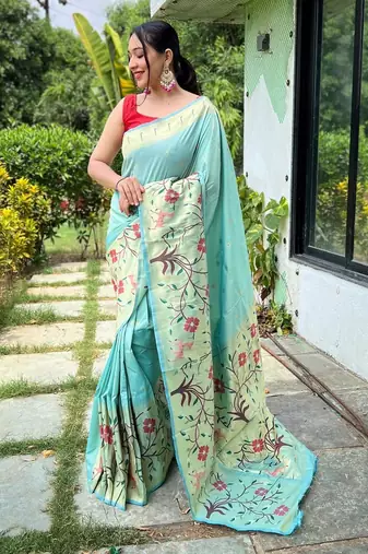 Sky blue art silk  woven saree