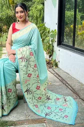 Sky blue art silk  woven saree