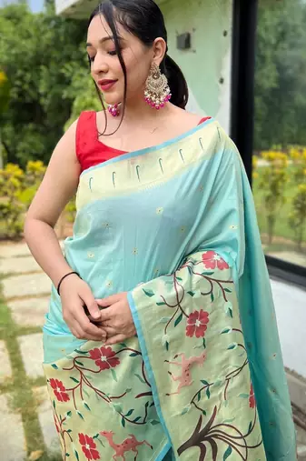 Sky blue art silk  woven saree